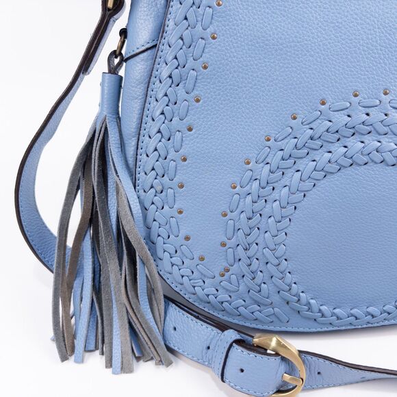 Oryany Amanda Italian Leather Saddle Bag Light Blue NWOT Crossbody - Picture 4 of 12